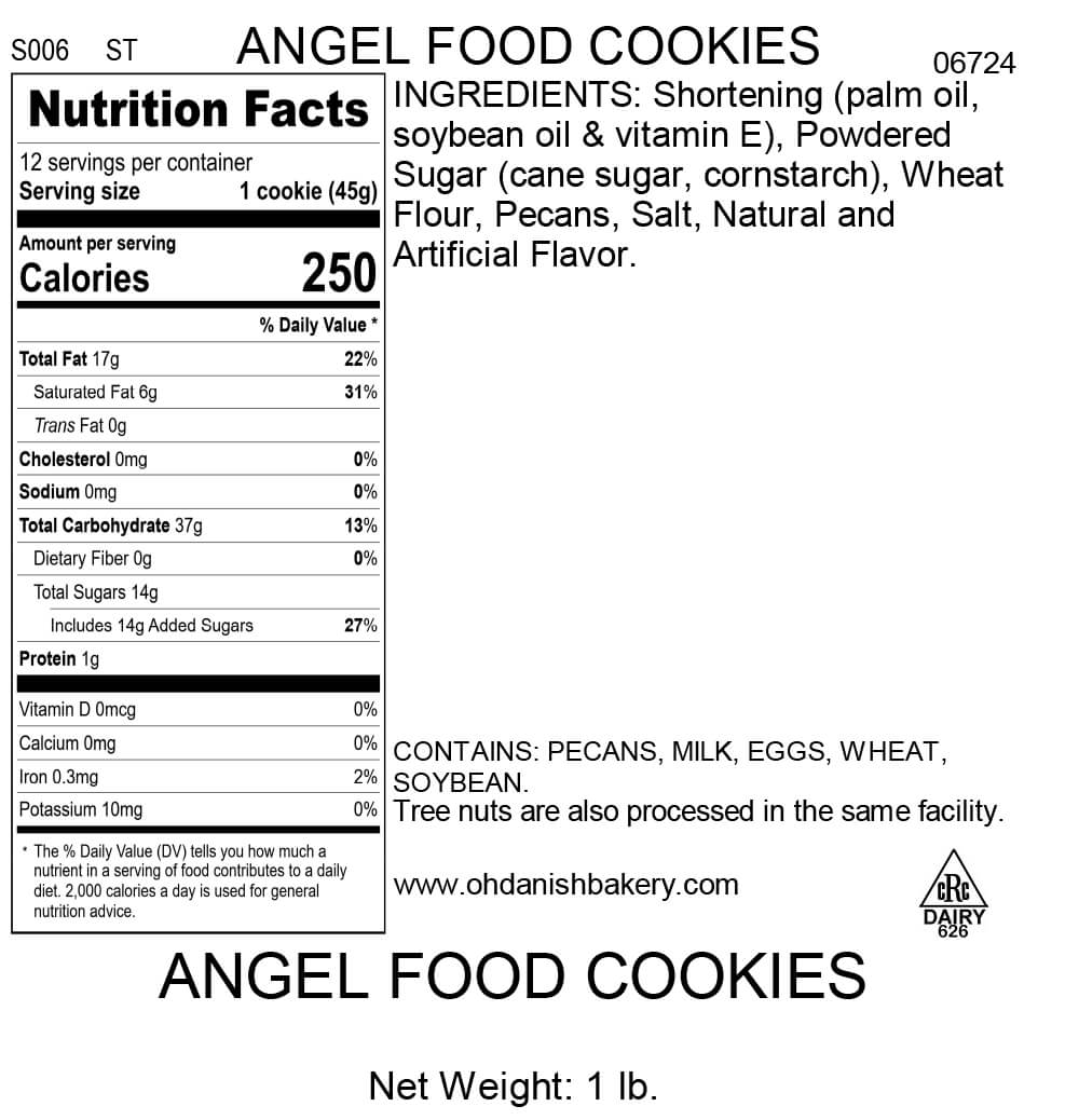 Nutritional Label for ANGEL FOOD TEA COOKIES