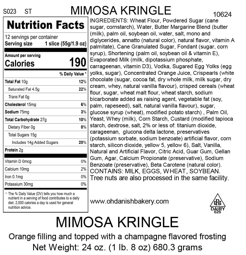 Nutritional Label for Mimosa Kringle