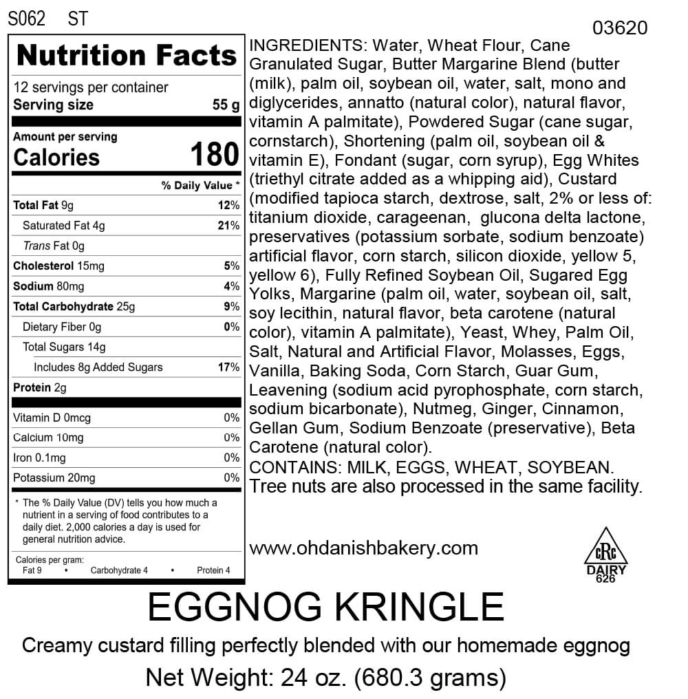 Nutritional Label for Eggnog Kringle