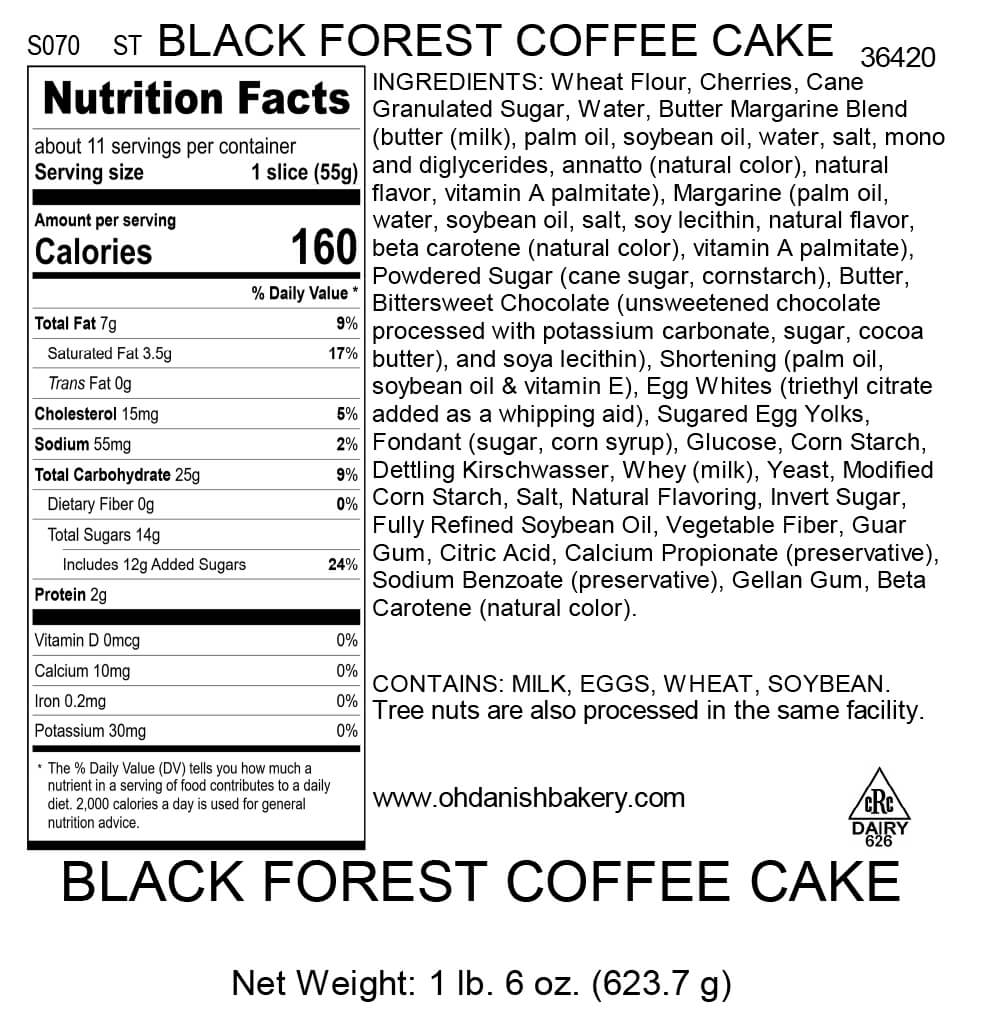 Nutritional Label for Black Forest Coffee Cake