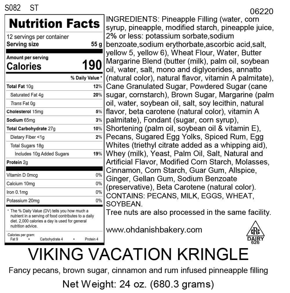 Nutritional Label for Viking Vacation Kringle