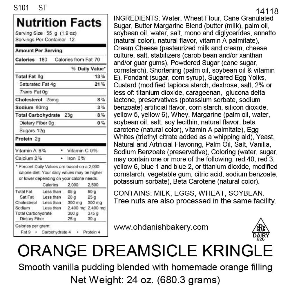 Nutritional Label for Orange Dreamsicle Kringle