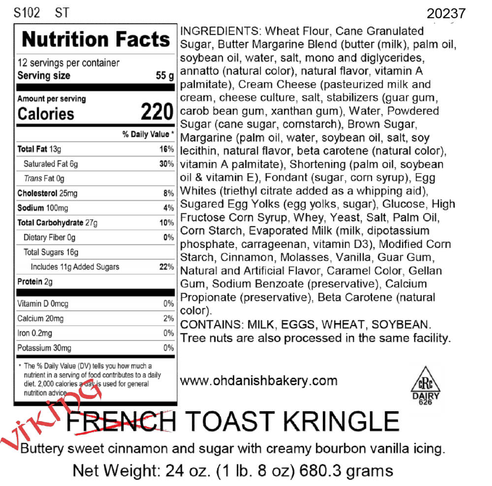 Nutritional Label for Viking Toast Kringle