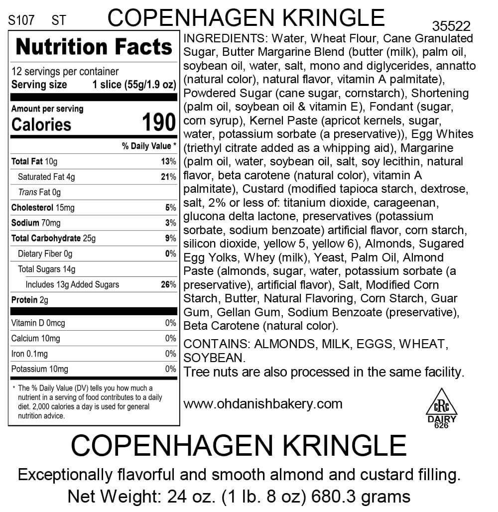 Nutritional Label for Copenhagen Kringle