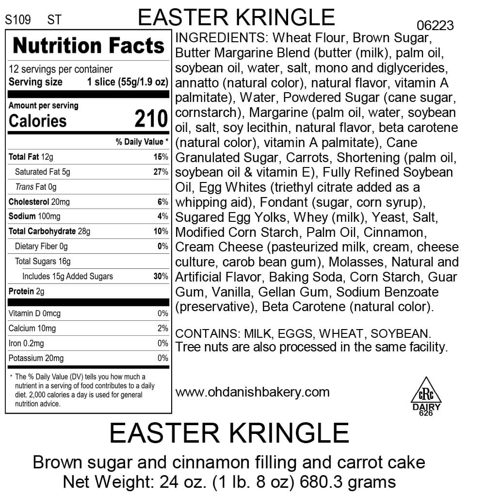 Nutritional Label for Easter Kringle