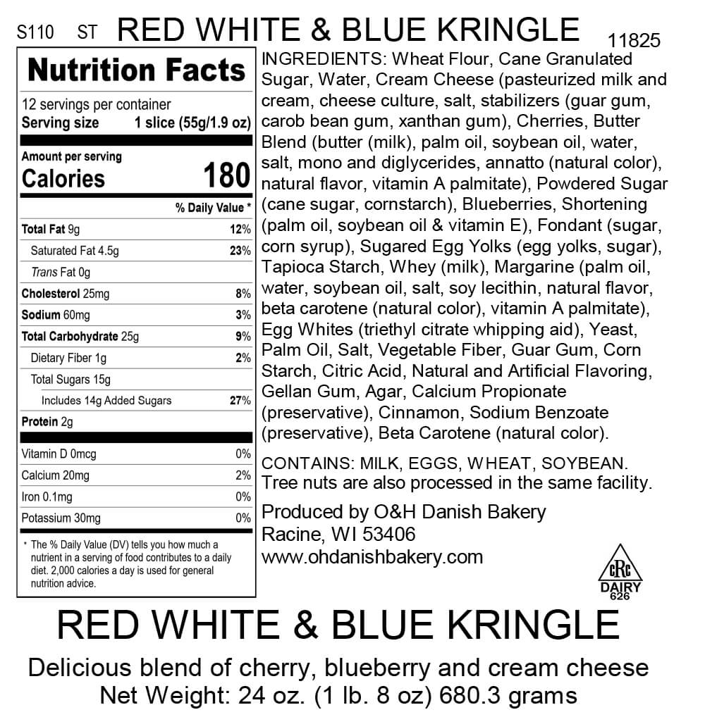 Nutritional Label for Red, White, and Blue Kringle