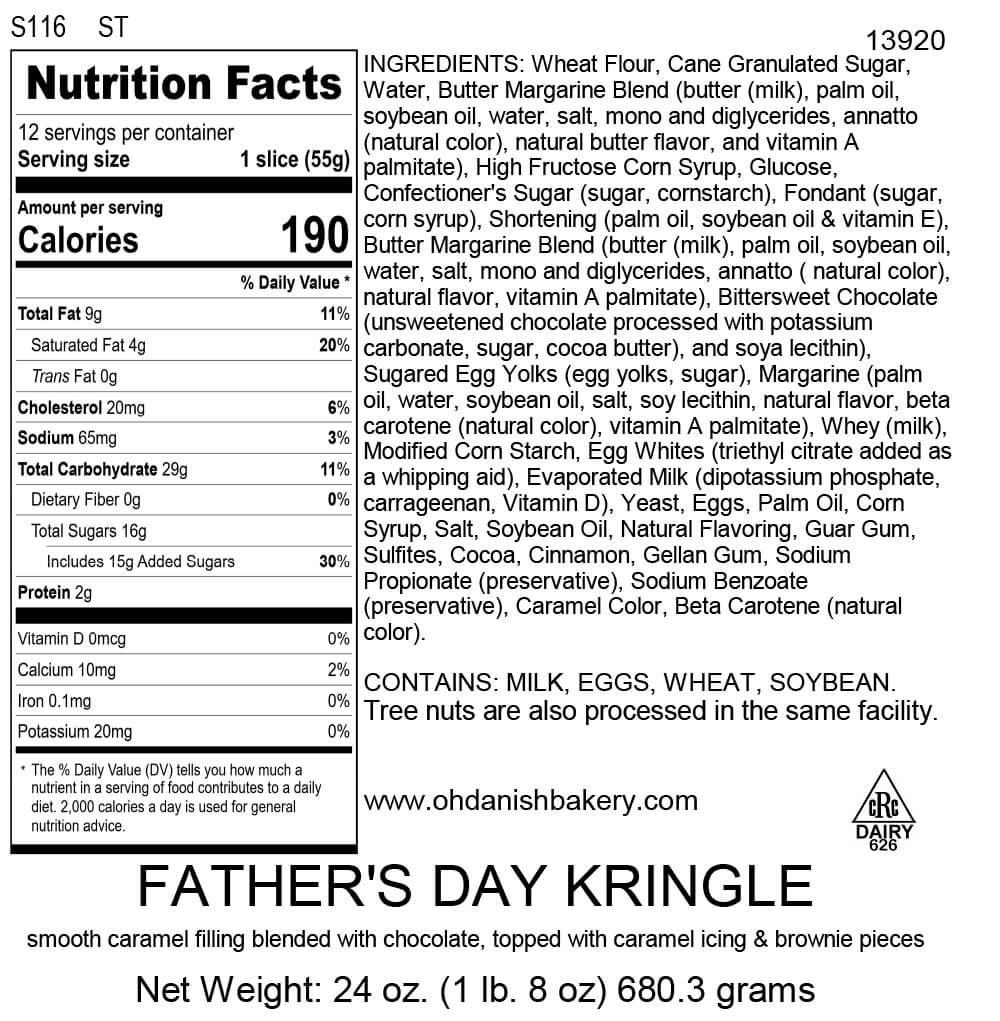 Nutritional Label for Father's Day Kringle