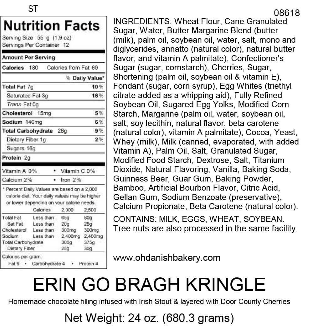 Nutritional Label for Erin Go Bragh Kringle