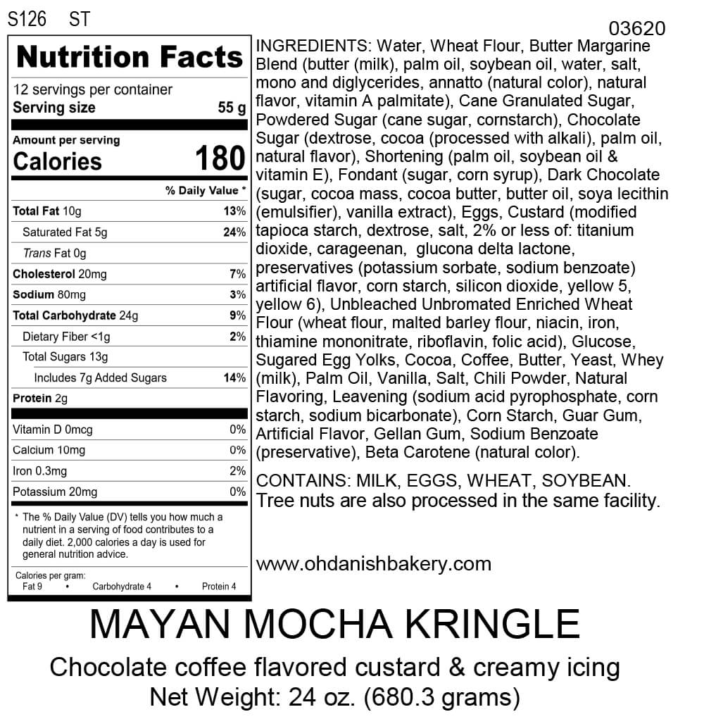 Nutritional Label for Mayan Mocha Kringle