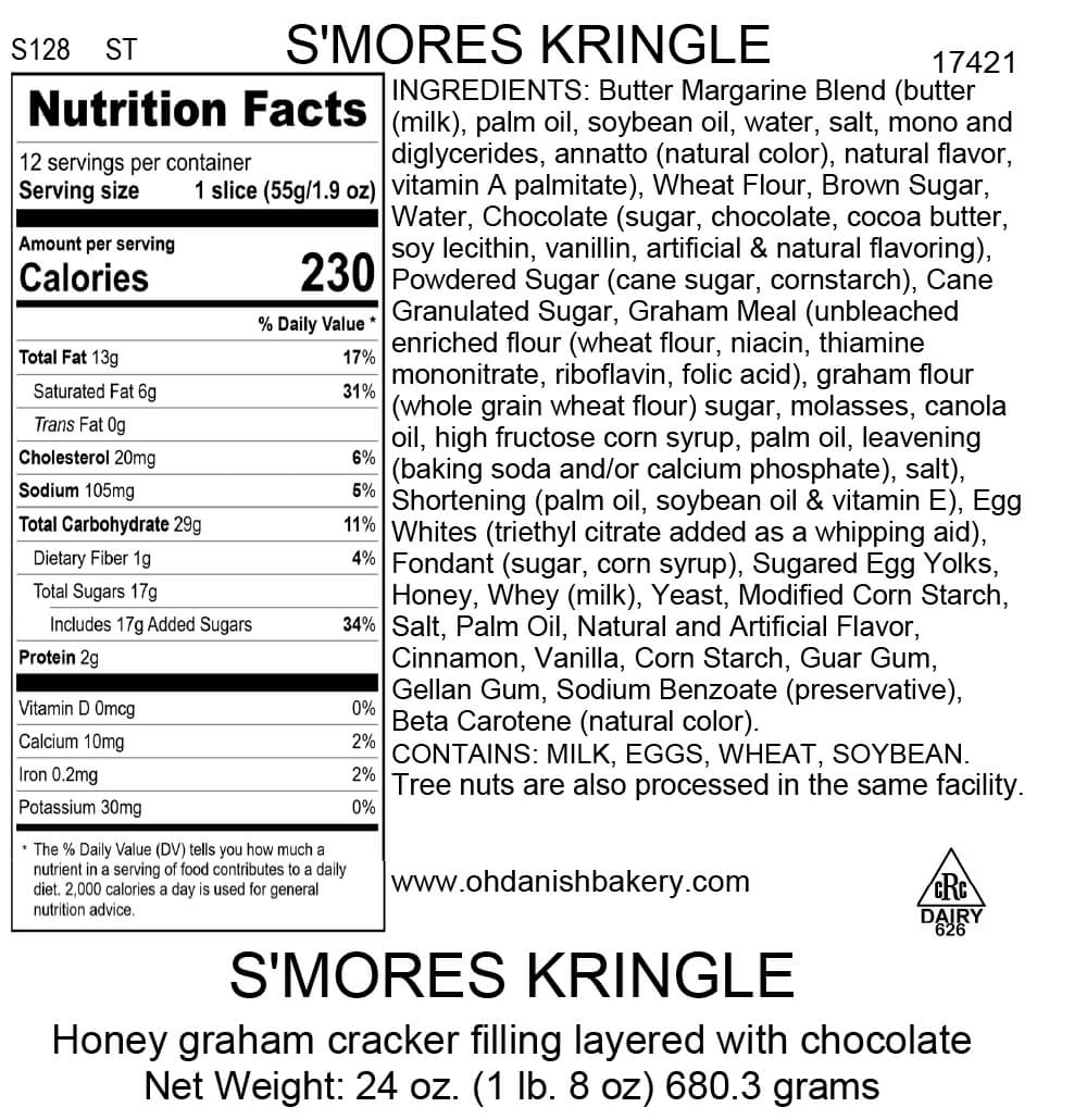 Nutritional Label for S'mores Kringle