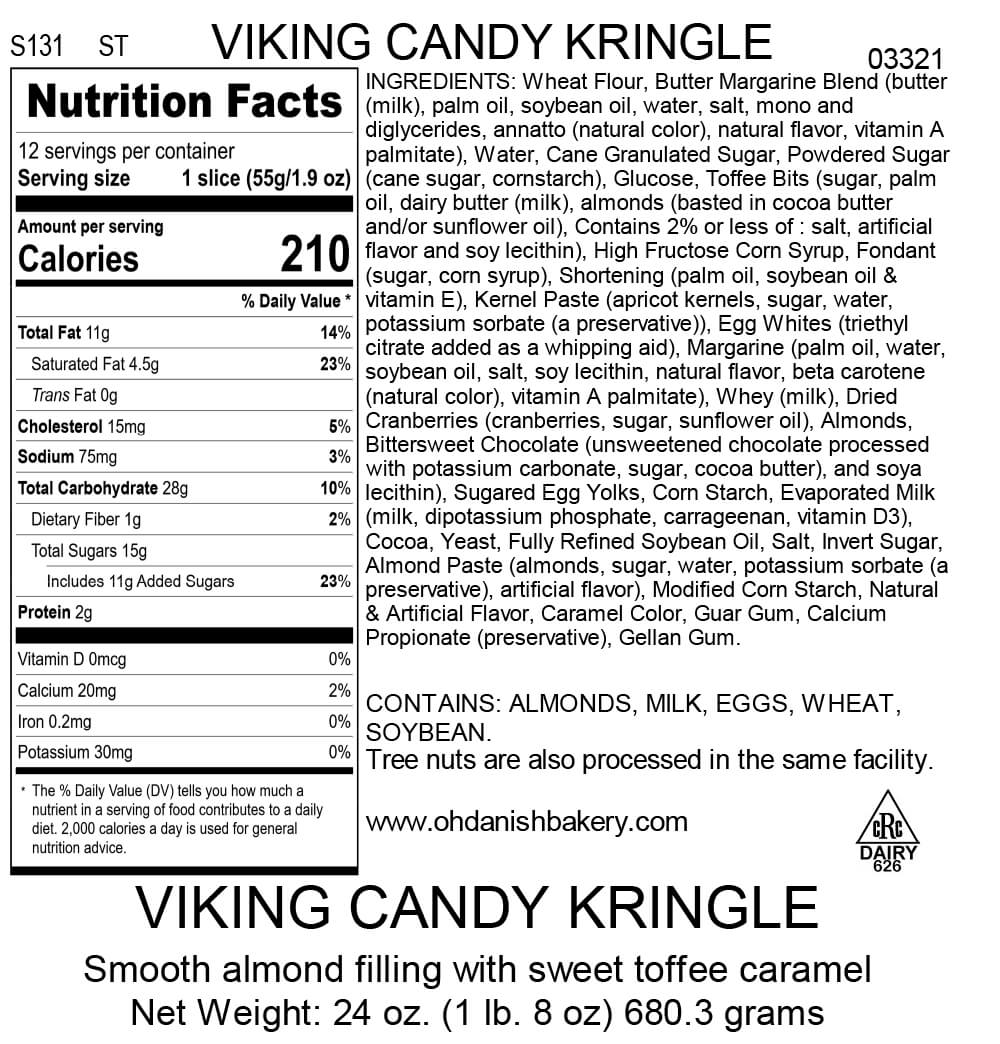 Nutritional Label for Viking Candy Kringle