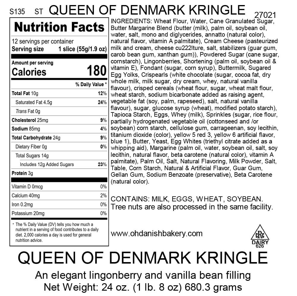 Nutritional Label for Queen of Denmark Kringle