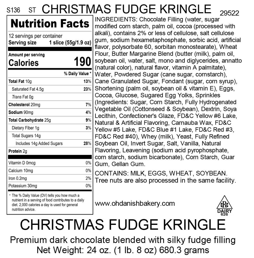 Nutritional Label for Christmas Fudge Kringle