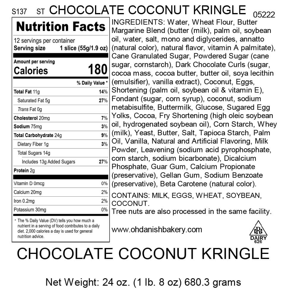 Nutritional Label for Chocolate Coconut Kringle