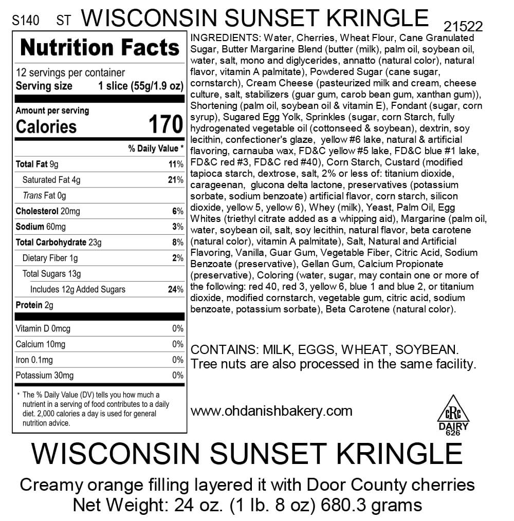 Nutritional Label for Wisconsin Sunset Kringle