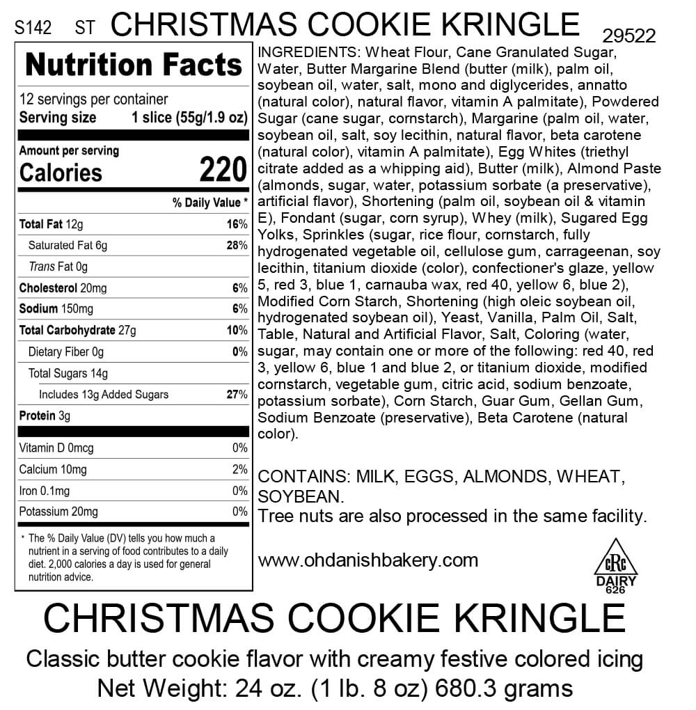 Nutritional Label for Christmas Cookie Kringle