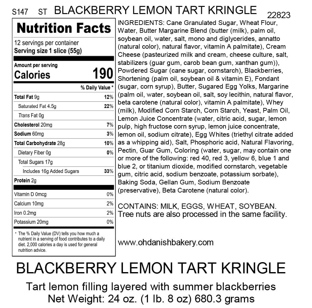 Nutritional Label for Blackberry Lemon Tart Kringle