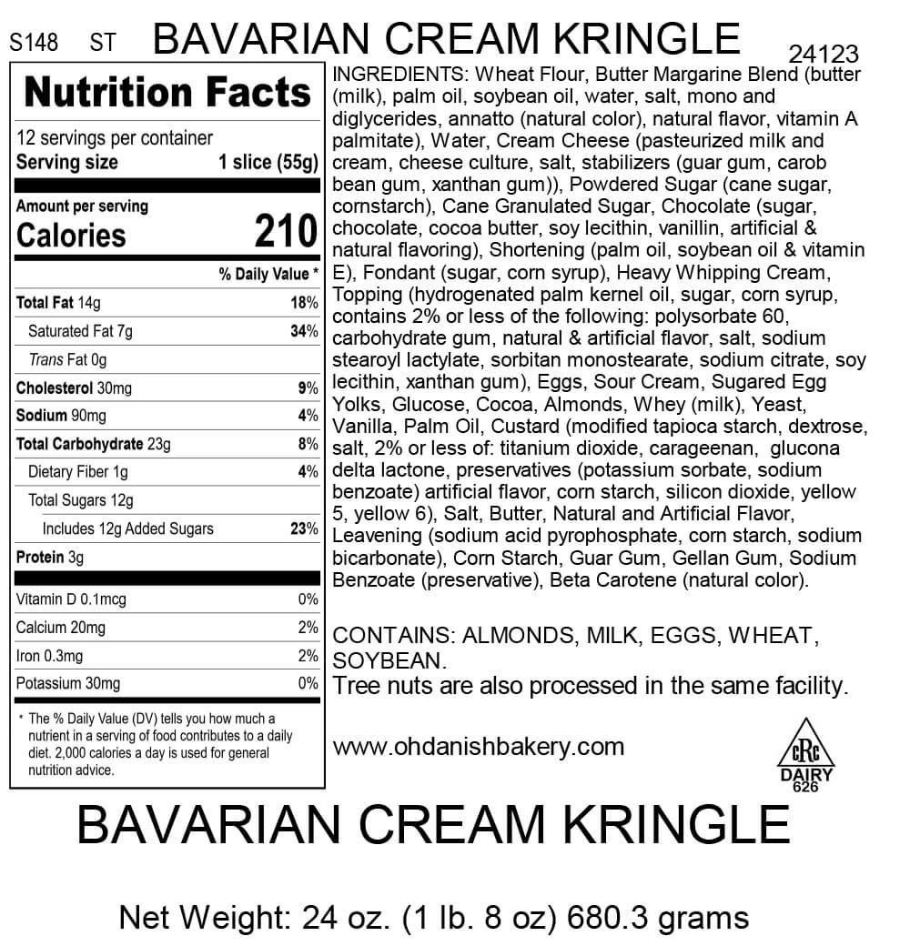 Nutritional Label for Bavarian Cream Kringle
