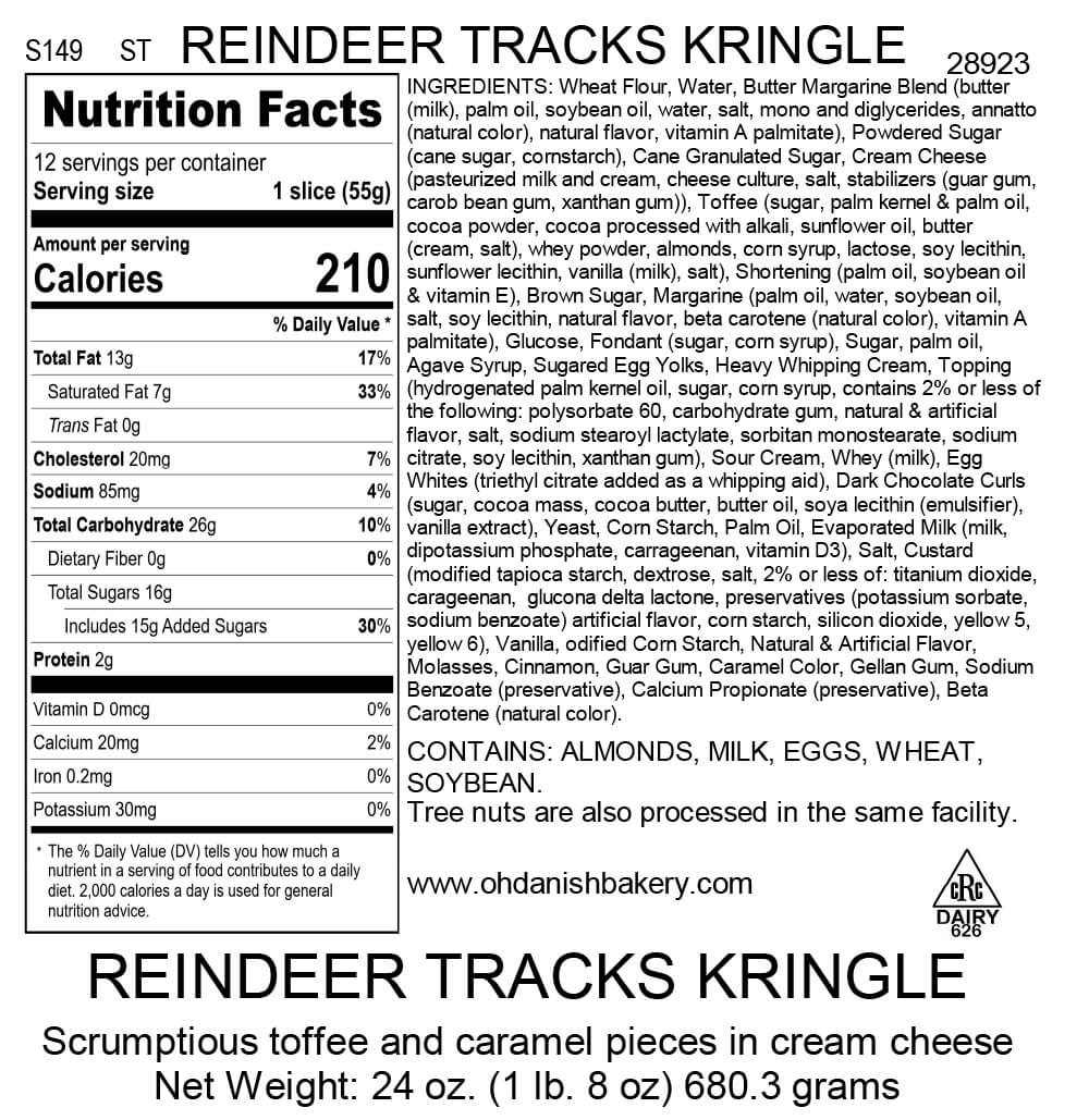 Nutritional Label for Reindeer Tracks Kringle