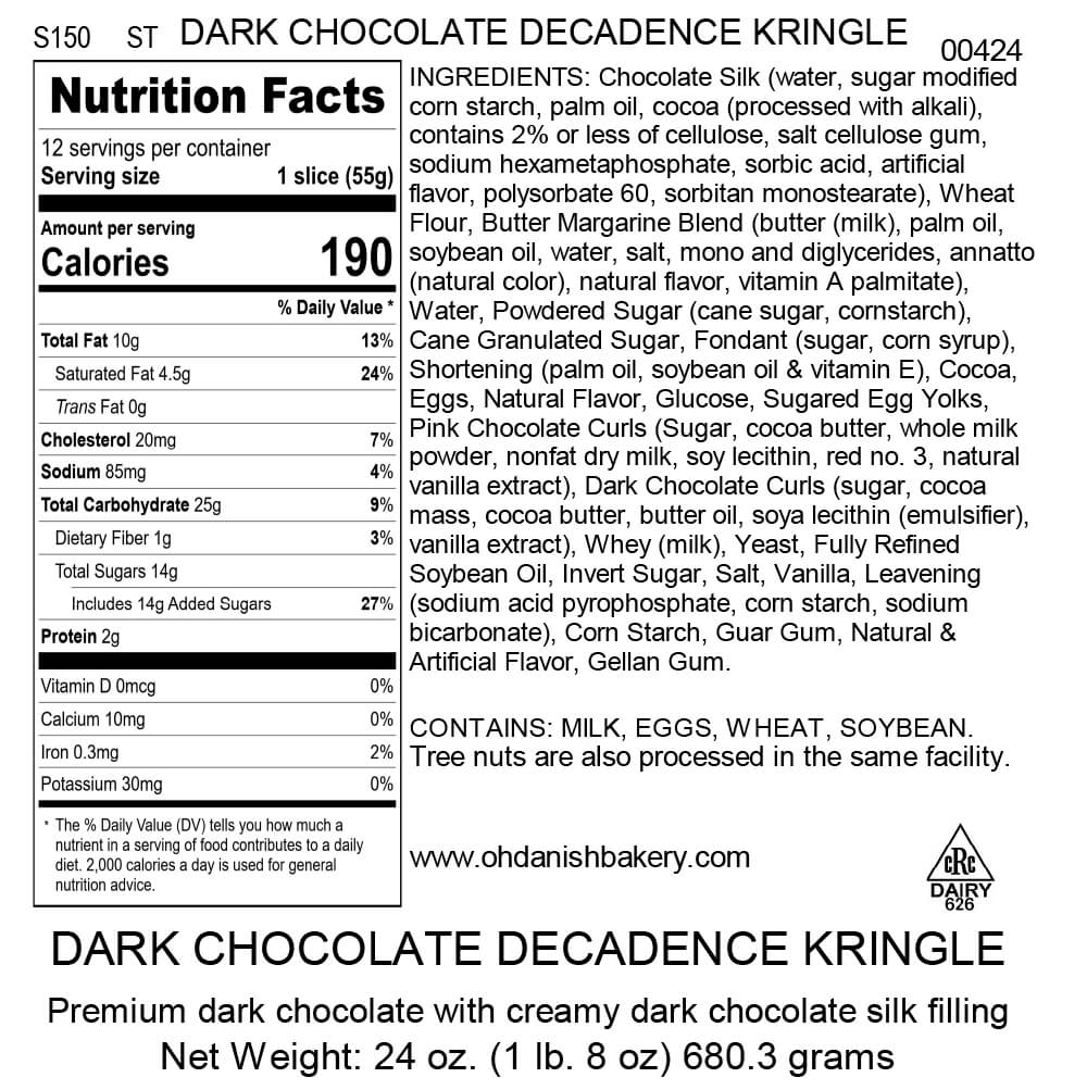Nutritional Label for Dark Chocolate Decadence Kringle