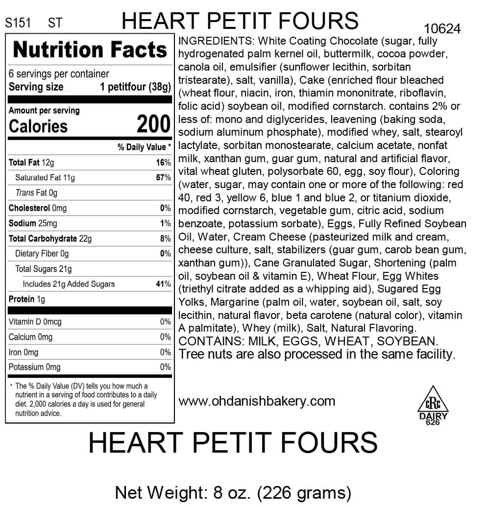 Nutritional Label for Petit Four Hearts