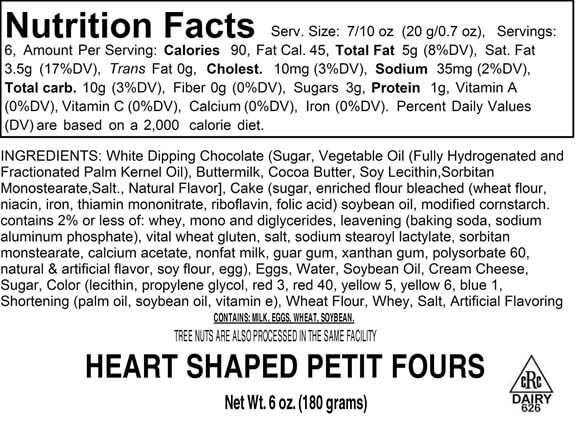 Nutritional Label for Mother's Day Petit Four Hearts