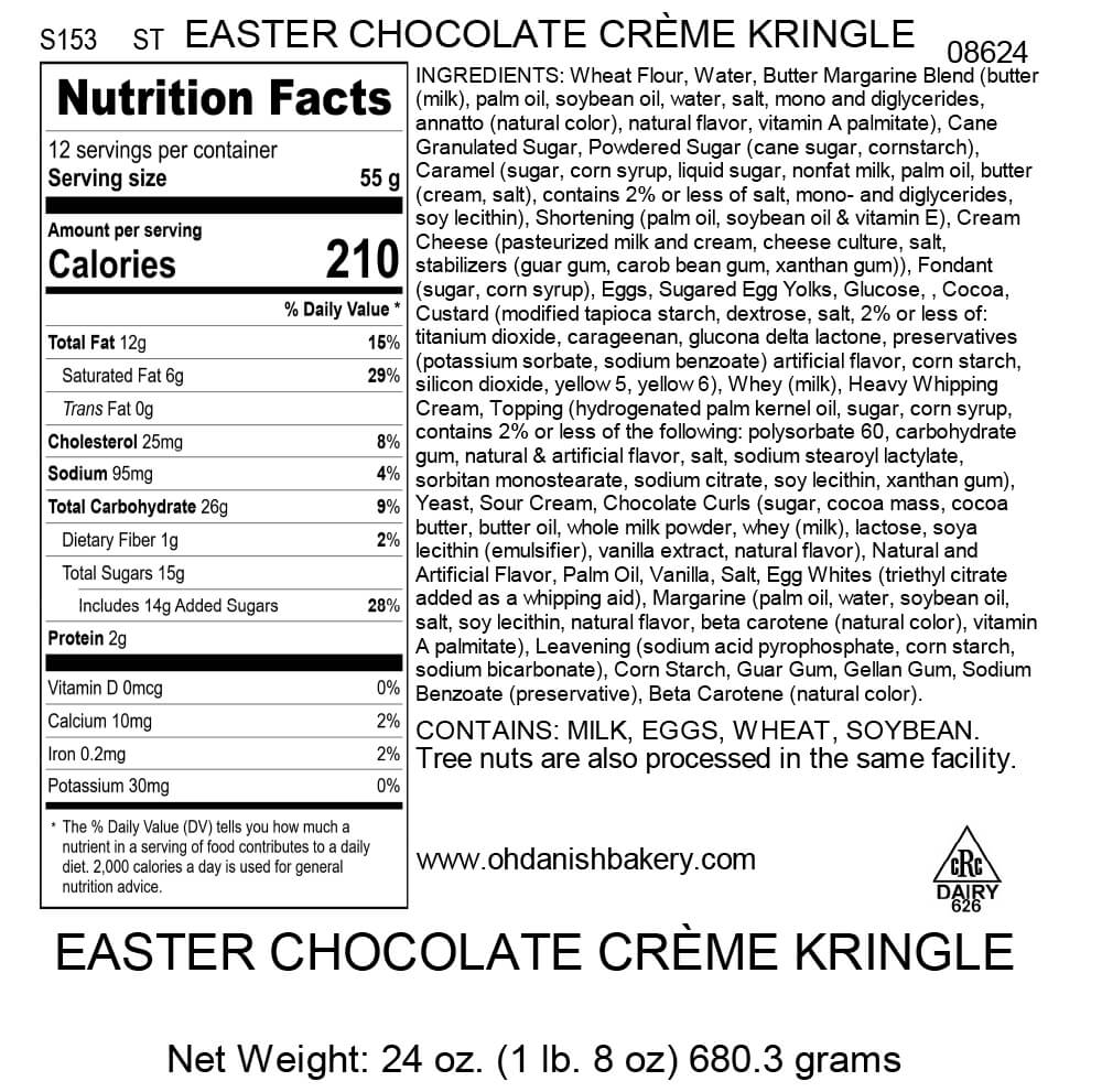 Nutritional Label for Easter Chocolate Creme Kringle