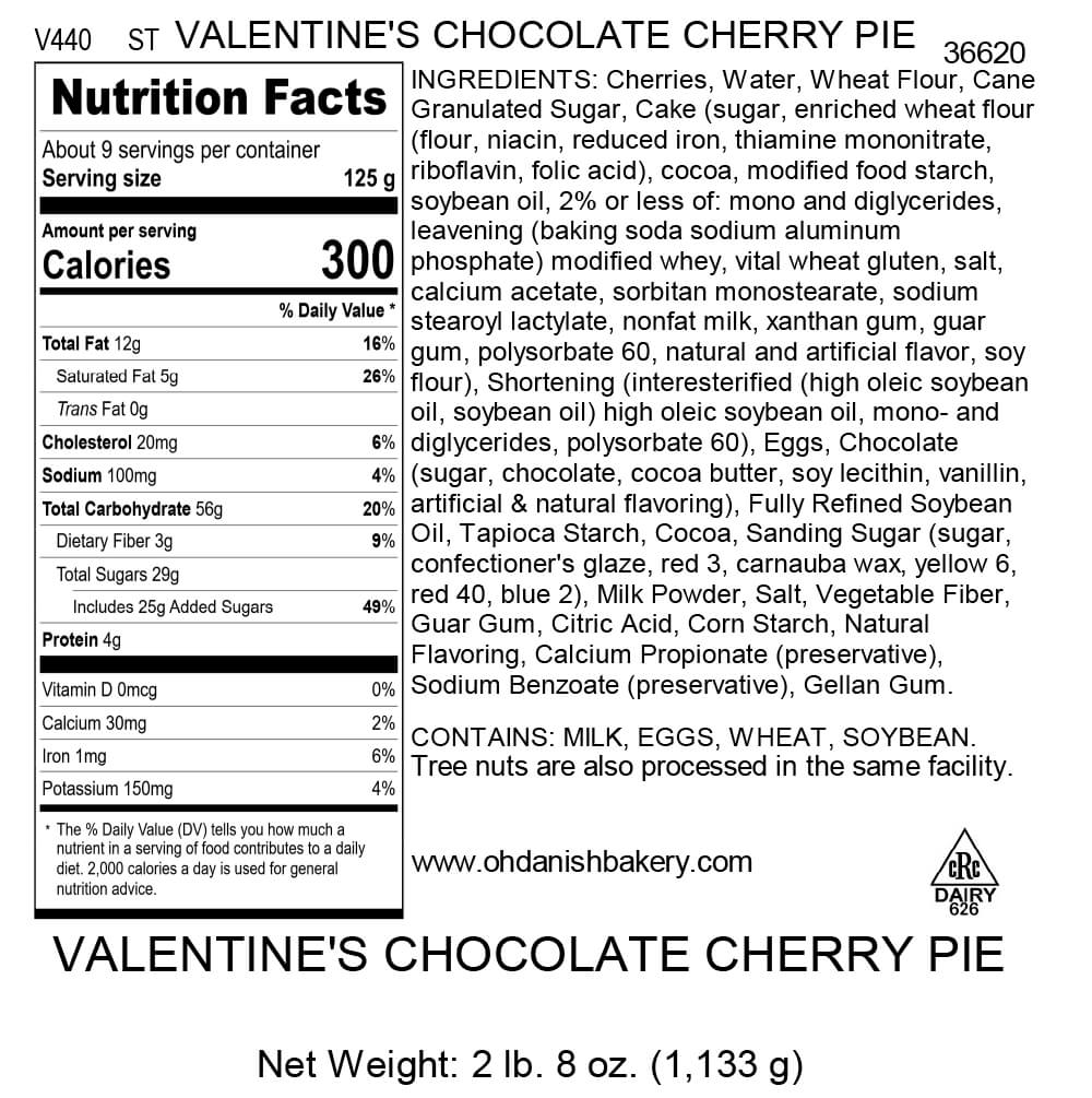 Nutritional Label for Valentine's Chocolate Cherry Pie