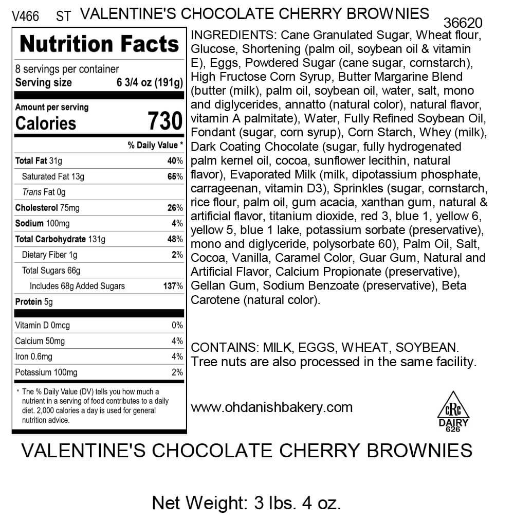Nutritional Label for Valentine's Chocolate Cherry Brownies
